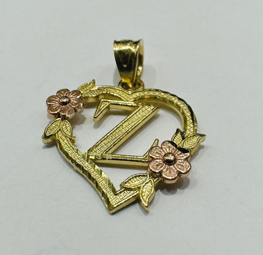 10K GOLD TWO TONED INITIAL LETTER "Z" PENDANT