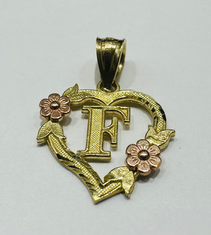 10K GOLD TWO TONED INITIAL LETTER "F" PENDANT