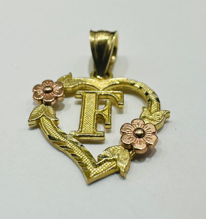 10K GOLD TWO TONED INITIAL LETTER "F" PENDANT