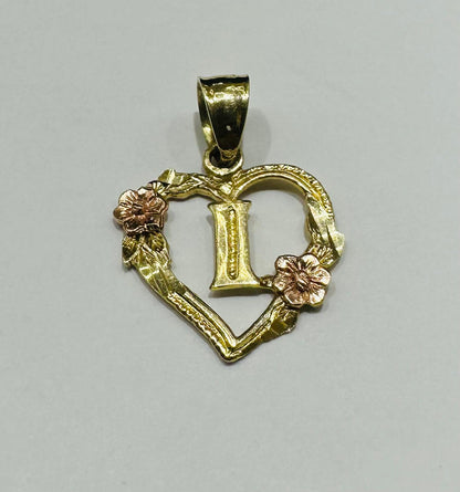 10K GOLD TWO TONED INITIAL LETTER "I" PENDANT