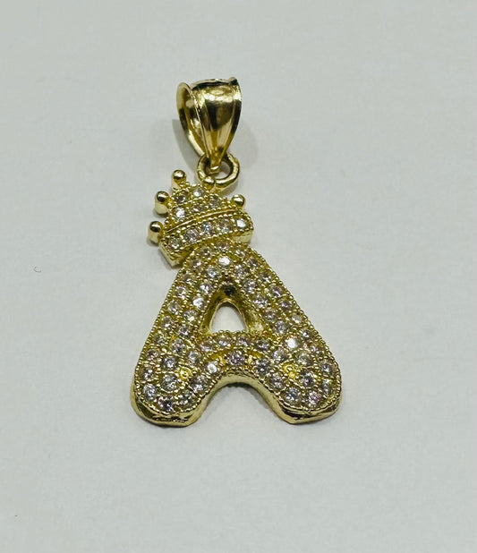 10K GOLD CZ STONE INITIAL LETTER "A" WITH A CROWN PENDANT- WEIGHT: 2.6gm