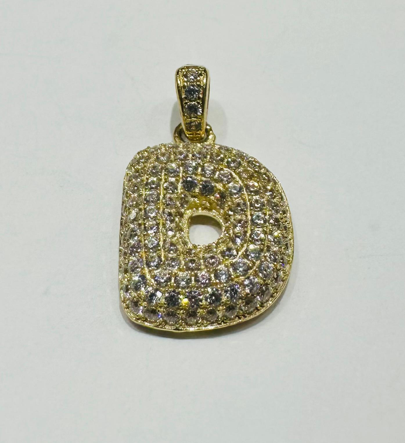10K GOLD CZ STONE INITIAL LETTER "D" PENDANT