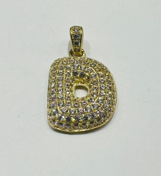 10K GOLD CZ STONE INITIAL LETTER "D" PENDANT