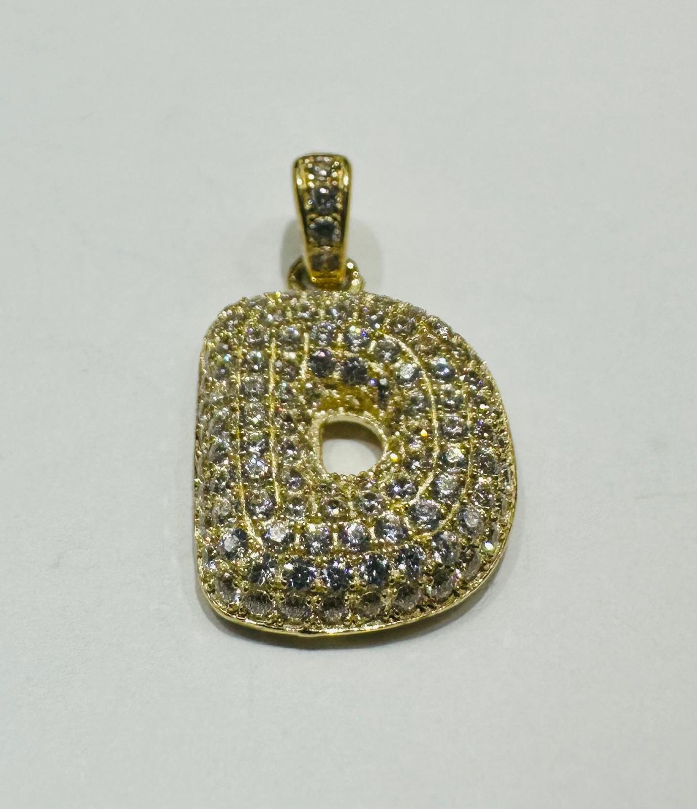 10K GOLD CZ STONE INITIAL LETTER "D" PENDANT