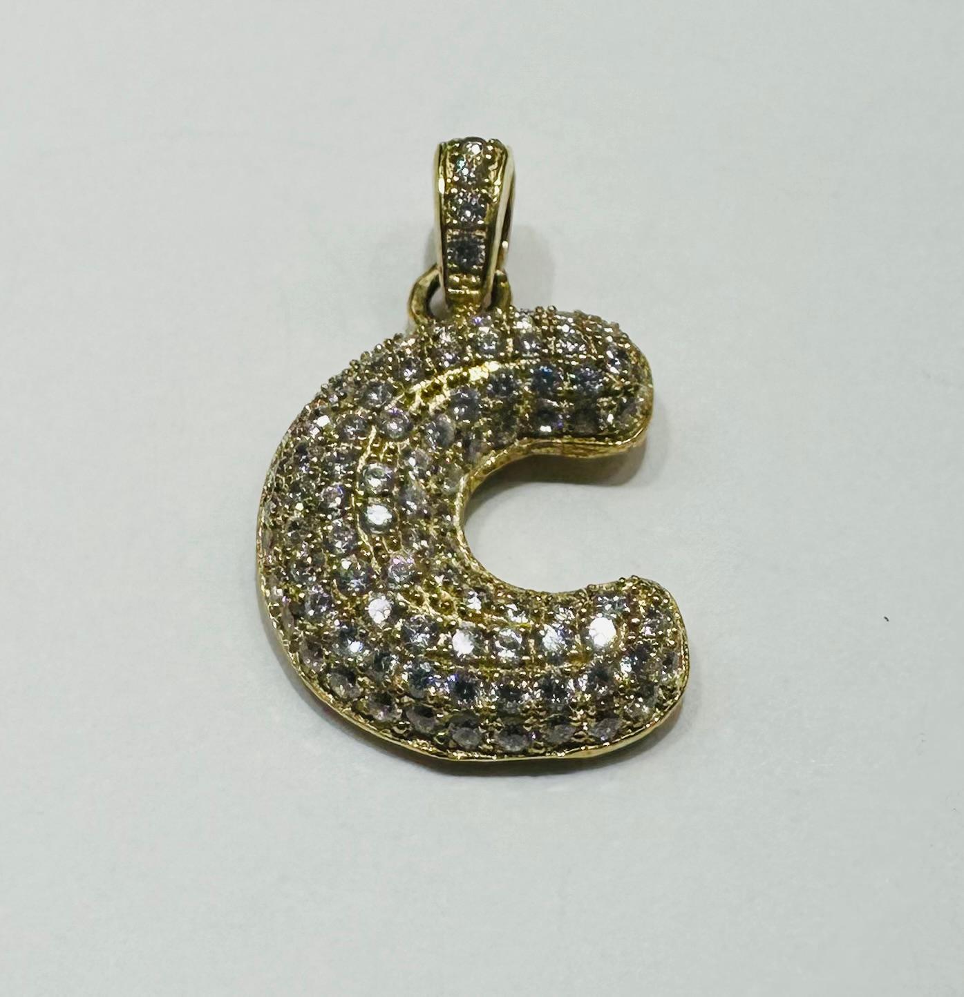 10K GOLD CZ STONE INITIAL LETTER "C" PENDANT