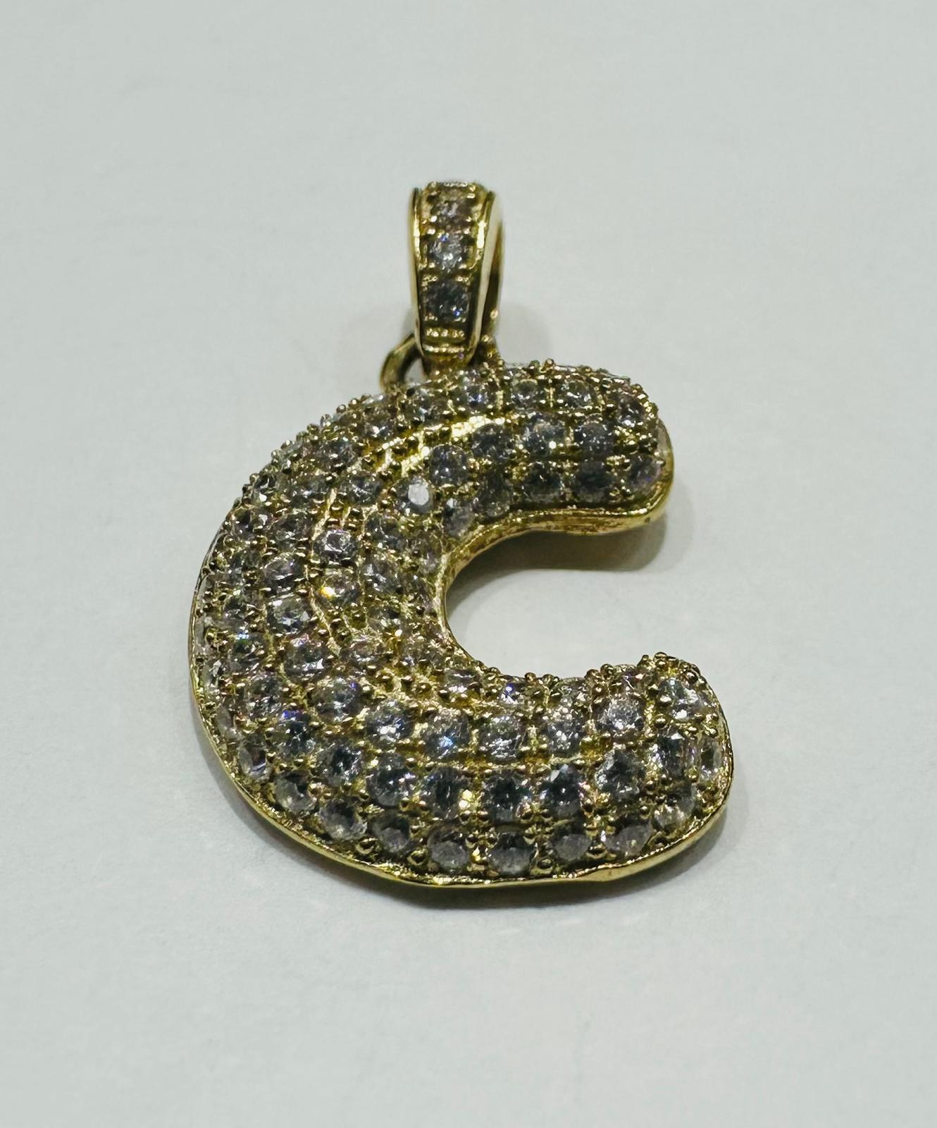 10K GOLD CZ STONE INITIAL LETTER "C" PENDANT