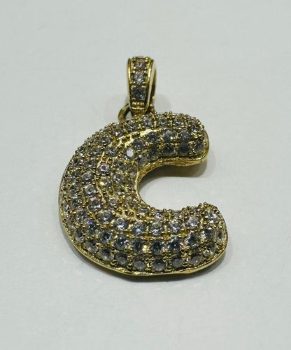10K GOLD CZ STONE INITIAL LETTER "C" PENDANT