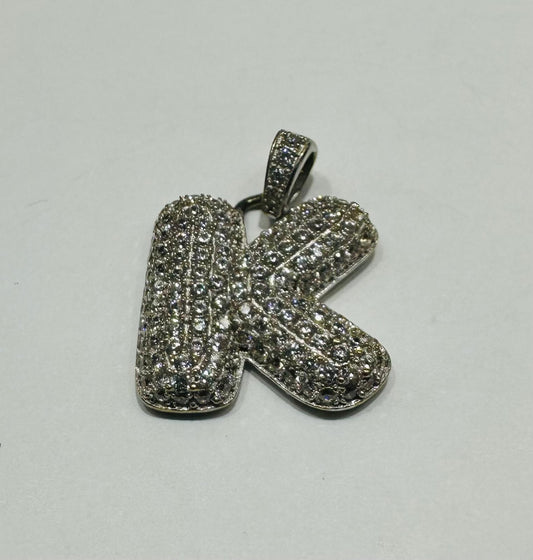 10K GOLD CZ STONE INITIAL LETTER "K" PENDANT - WEIGHT: 2.5gm