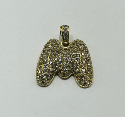 10K GOLD CZ STONE INITIAL LETTER "M" PENDANT - WEIGHT: 3.0gm