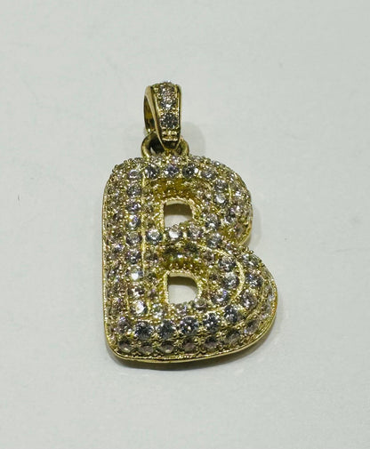 10K GOLD CZ STONE INITIAL LETTER "B" PENDANT- WEIGHT: 2.0 gm
