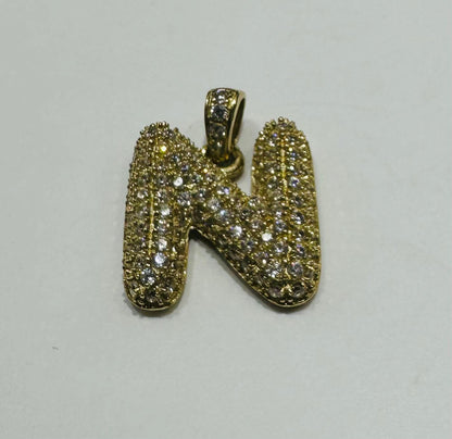 10K GOLD CZ STONE INITIAL LETTER "N" PENDANT - WEIGHT: 2.4gm