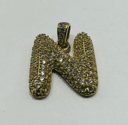 10K GOLD CZ STONE INITIAL LETTER "N" PENDANT - WEIGHT: 2.4gm