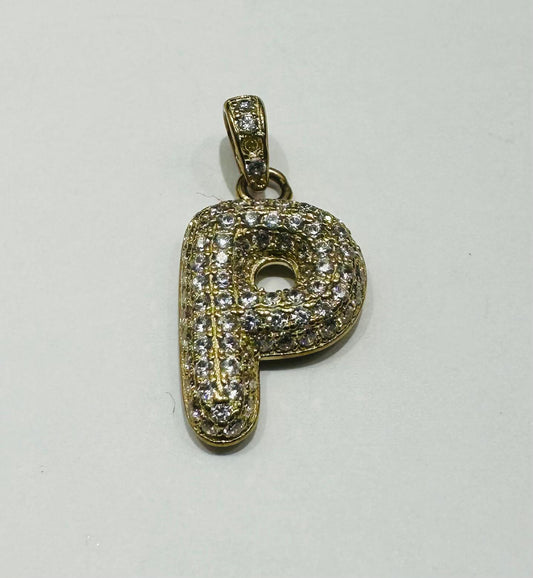 10K GOLD CZ STONE INITIAL LETTER "P" PENDANT
