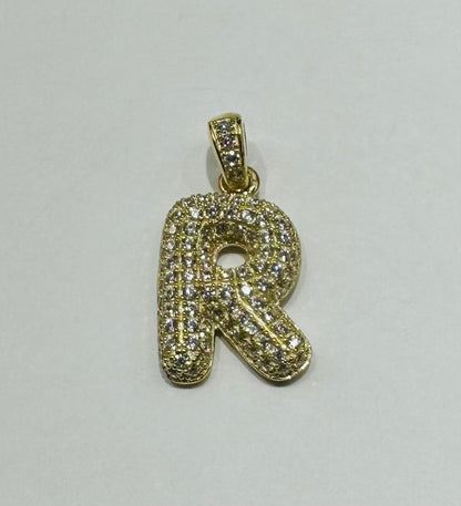 10K GOLD CZ STONE INITIAL LETTER "R" PENDANT- WEIGHT: 2.3gm