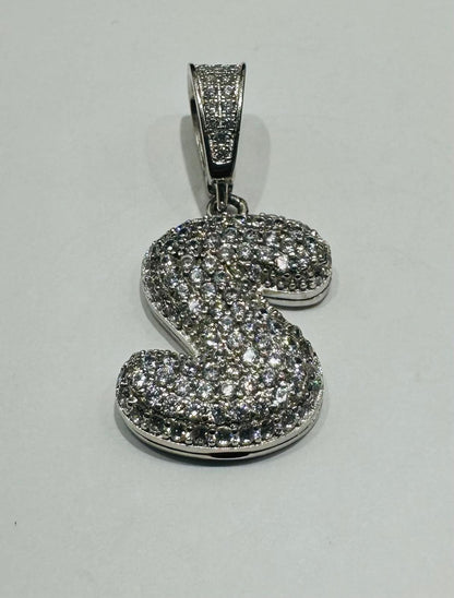 10K GOLD CZ STONE INITIAL LETTER "S" PENDANT- WEIGHT: 4.8gm