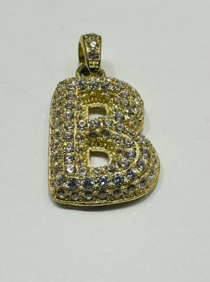 10K GOLD CZ STONE INITIAL LETTER "B" PENDANT- WEIGHT: 2.0 gm
