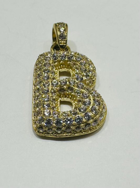 10K GOLD CZ STONE INITIAL LETTER "B" PENDANT- WEIGHT: 2.0 gm