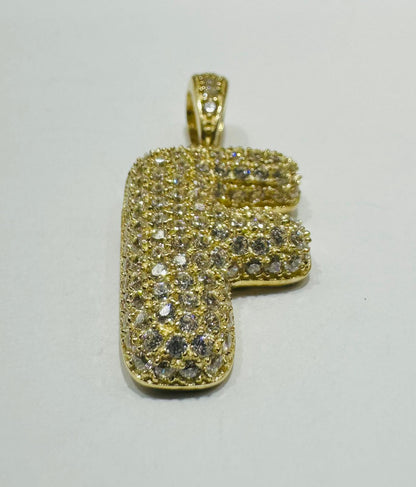 10K GOLD CZ STONE INITIAL LETTER "F" PENDANT - WEIGHT: 3.3gm