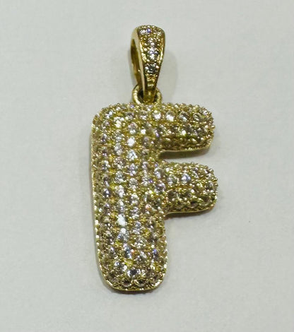 10K GOLD CZ STONE INITIAL LETTER "F" PENDANT - WEIGHT: 3.3gm
