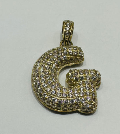 10K GOLD CZ STONE INITIAL LETTER "G" PENDANT - WEIGHT: 4.1gm