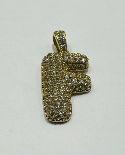 10K GOLD CZ STONE INITIAL LETTER "F" PENDANT
