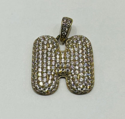 10K GOLD CZ STONE INITIAL LETTER "H" PENDANT - WEIGHT: 4.5gm