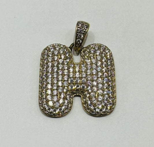 10K GOLD CZ STONE INITIAL LETTER "H" PENDANT - WEIGHT: 4.5gm