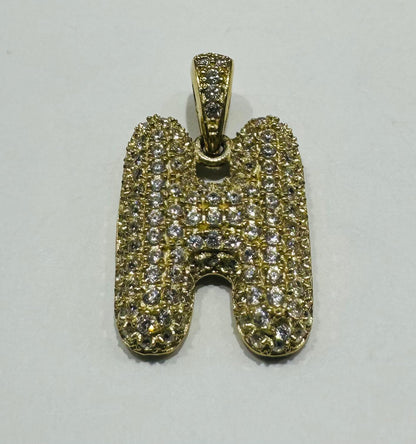10K GOLD CZ STONE INITIAL LETTER "H" PENDANT - WEIGHT: 4.1gm