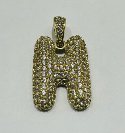 10K GOLD CZ STONE INITIAL LETTER "H" PENDANT - WEIGHT: 4.1gm