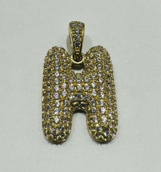 10K GOLD CZ STONE INITIAL LETTER "H" PENDANT - WEIGHT: 4.1gm