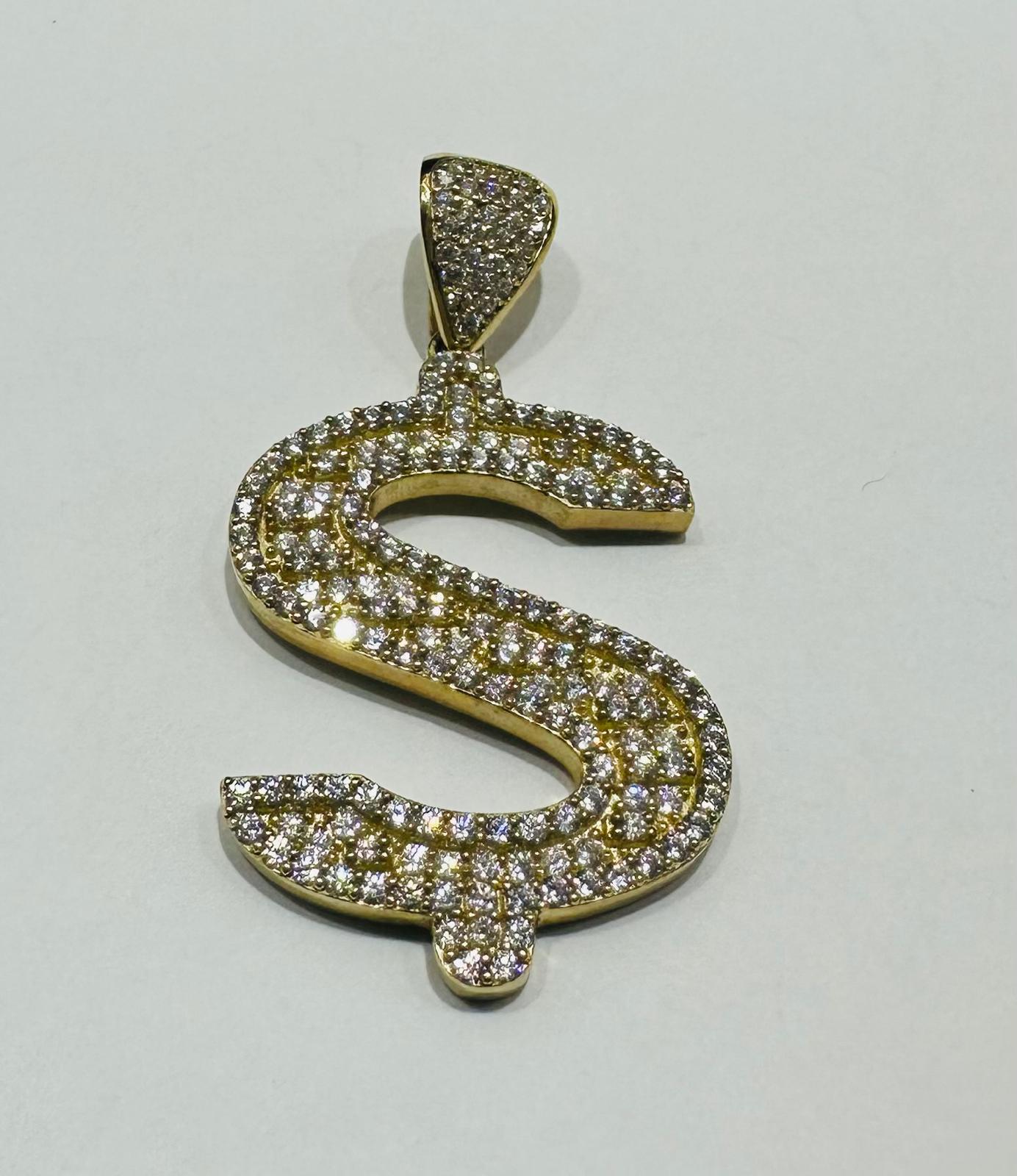 10K GOLD CZ STONE INITIAL LETTER "S" PENDANT - WEIGHT: 5.4gm