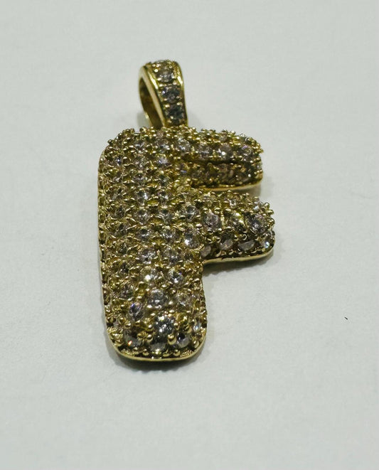 10K GOLD CZ STONE INITIAL LETTER "F" PENDANT