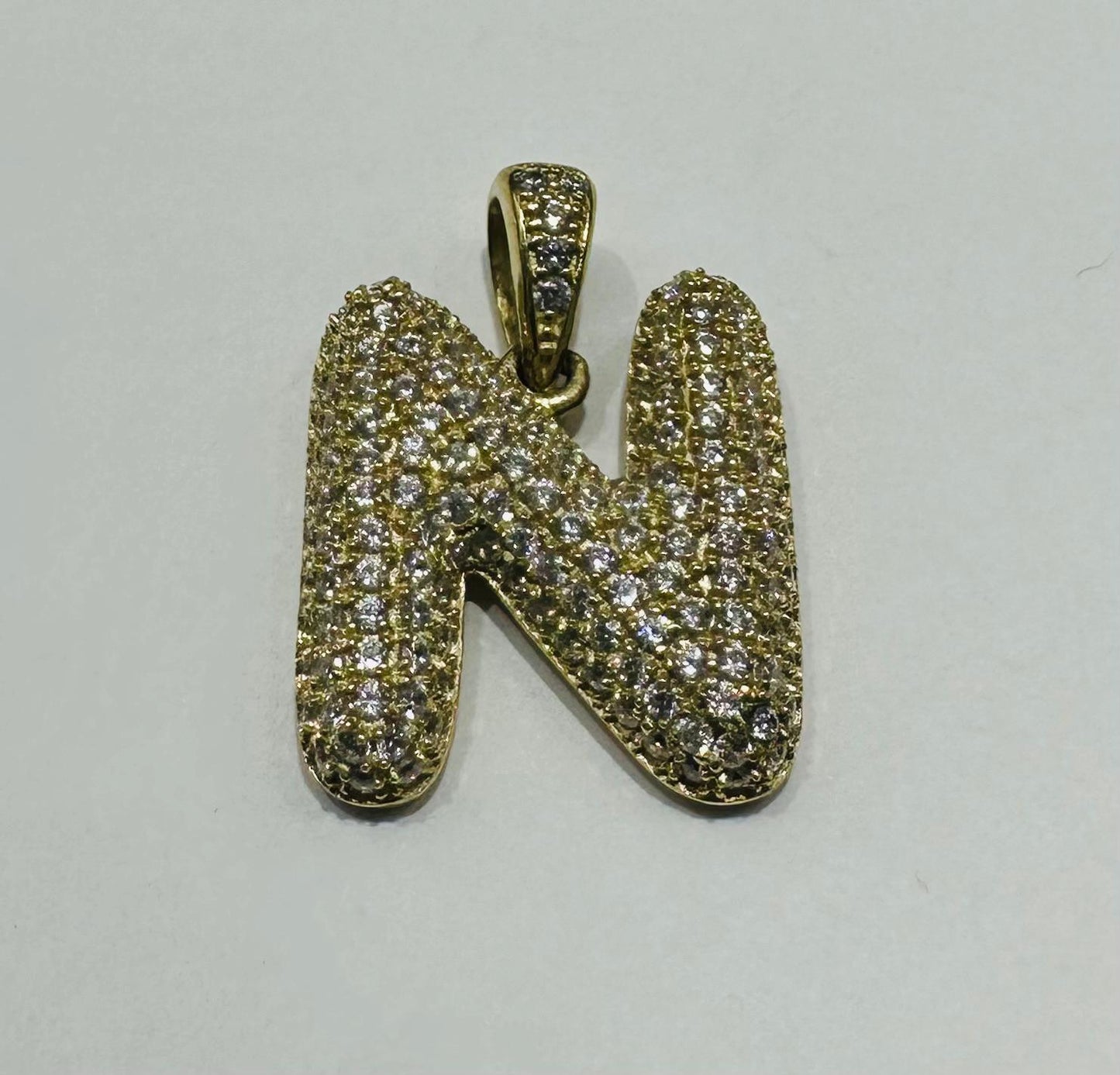 10K GOLD CZ STONE INITIAL LETTER "N" PENDANT - WEIGHT: 4.5gm