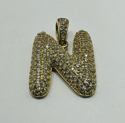 10K GOLD CZ STONE INITIAL LETTER "N" PENDANT - WEIGHT: 4.5gm