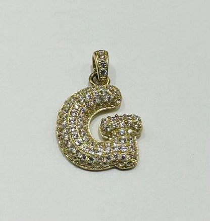10K GOLD CZ STONE INITIAL LETTER "G" PENDANT - WEIGHT: 2.2gm