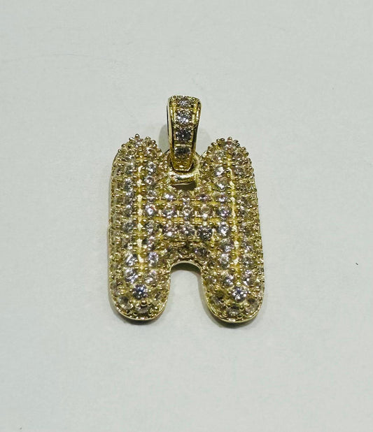 10K GOLD CZ STONE INITIAL LETTER "H" PENDANT - WEIGHT: 2.4gm