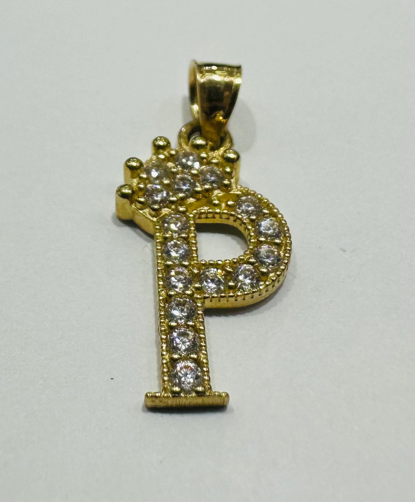 10K GOLD CZ STONE INITIAL LETTER "P" WITH A CROWN PENDANT