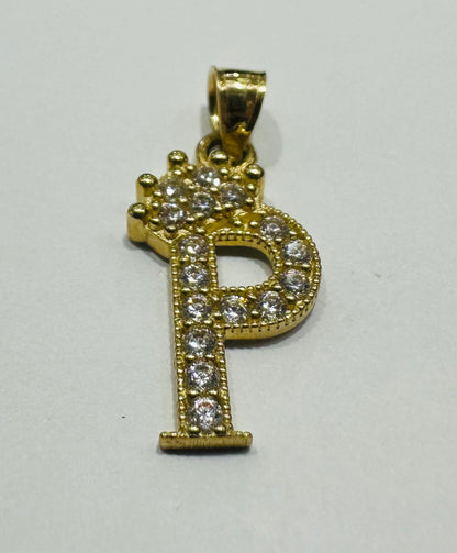 10K GOLD CZ STONE INITIAL LETTER "P" WITH A CROWN PENDANT