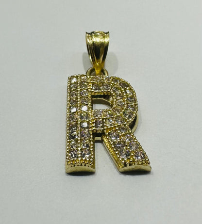 10K GOLD CZ STONE INITIAL LETTER "R" PENDANT