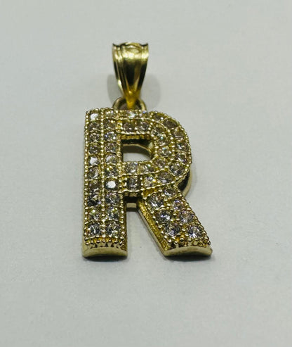 10K GOLD CZ STONE INITIAL LETTER "R" PENDANT