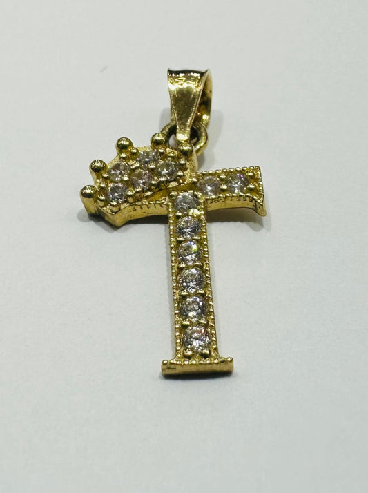 10K GOLD CZ STONE INITIAL LETTER "T" PENDANT