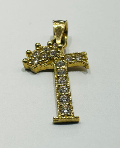 10K GOLD CZ STONE INITIAL LETTER "T" PENDANT