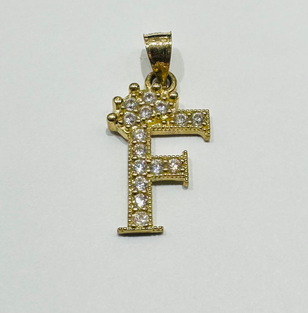 10K GOLD CZ STONE INITIAL LETTER "F" PENDANT