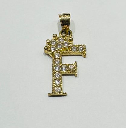 10K GOLD CZ STONE INITIAL LETTER "F" PENDANT