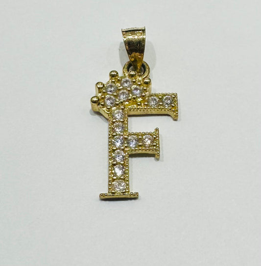 10K GOLD CZ STONE INITIAL LETTER "F" PENDANT