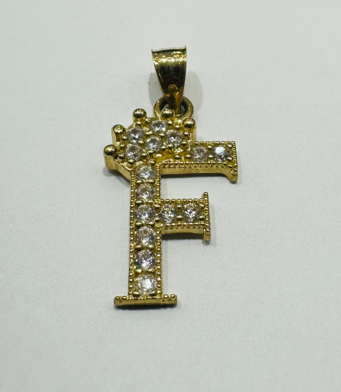 10K GOLD CZ STONE INITIAL LETTER "F" PENDANT