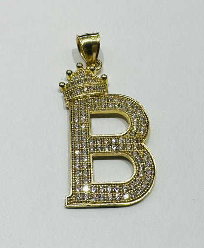 10K GOLD CZ STONE INITIAL LETTER "B" WITH A CROWN PENDANT- WEIGHT: 4.6gm