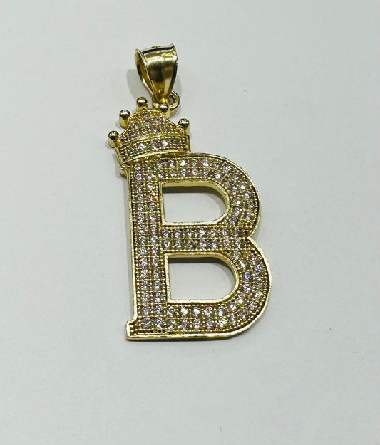 10K GOLD CZ STONE INITIAL LETTER "B" WITH A CROWN PENDANT- WEIGHT: 4.6gm