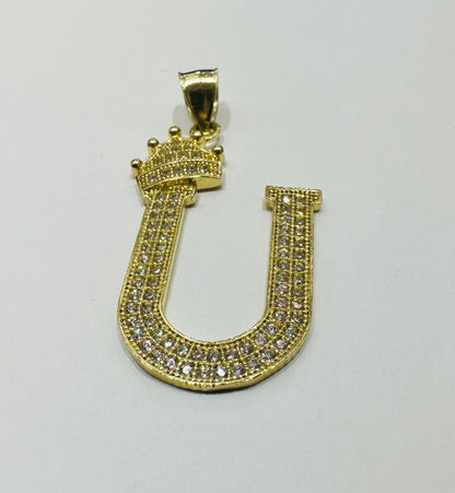 10K GOLD CZ STONE INITIAL LETTER "U" WITH A CROWN PENDANT- WEIGHT: 4.0gm