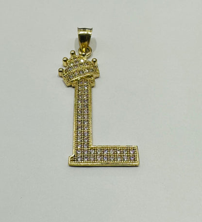 10K GOLD CZ STONE INITIAL LETTER "L" WITH A CROWN PENDANT- WEIGHT: 3.0gm